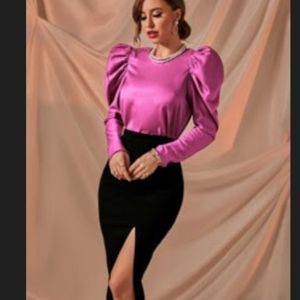 Holiday pink balloon sleeve shirt
